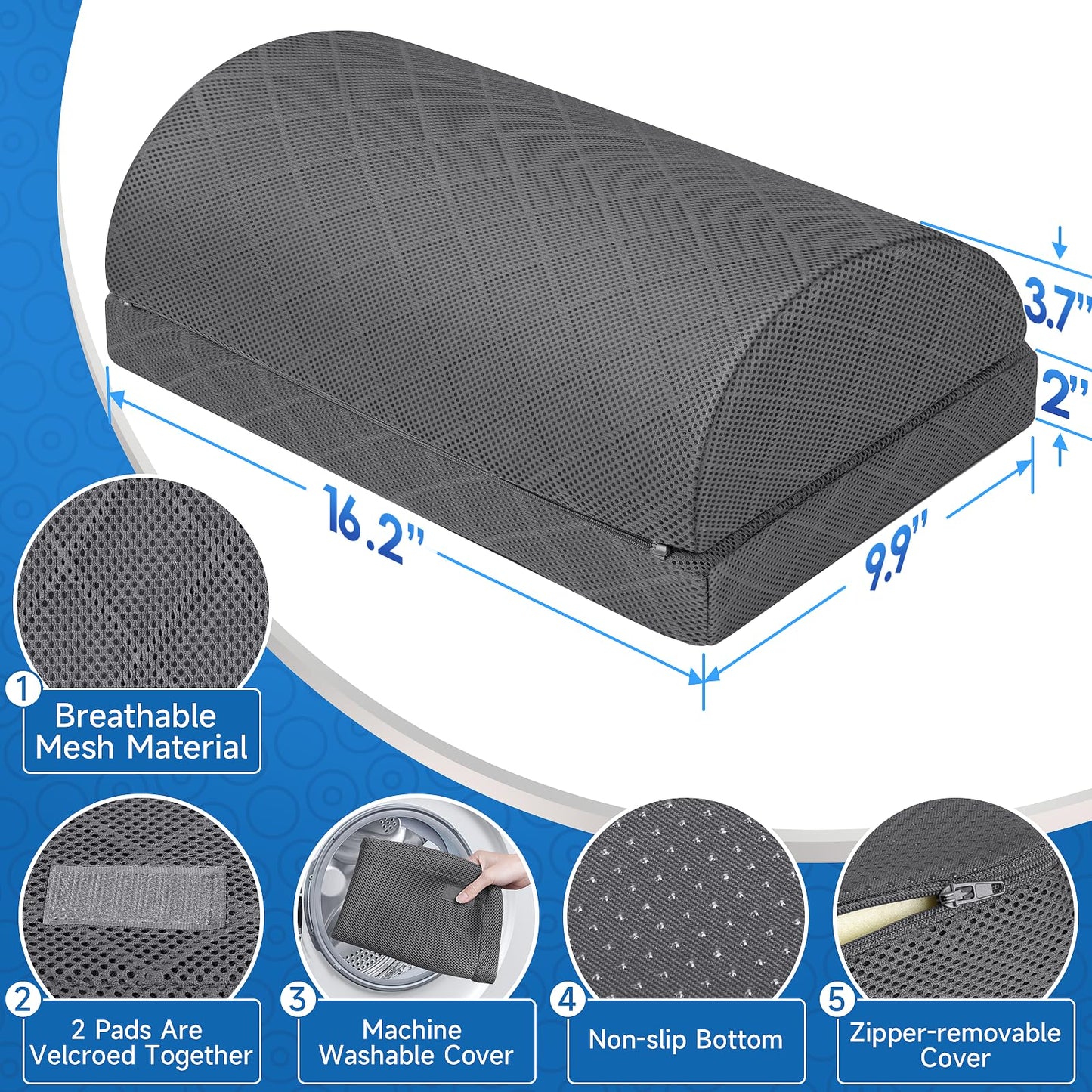 CushZone Foot Rest,Desk & Gaming Accessories,Foot Rest for Under Desk at Work,Comfortable Footrest with 2 Adjustable Heights & Removable Cover, Office Desk Accessories（Gray）