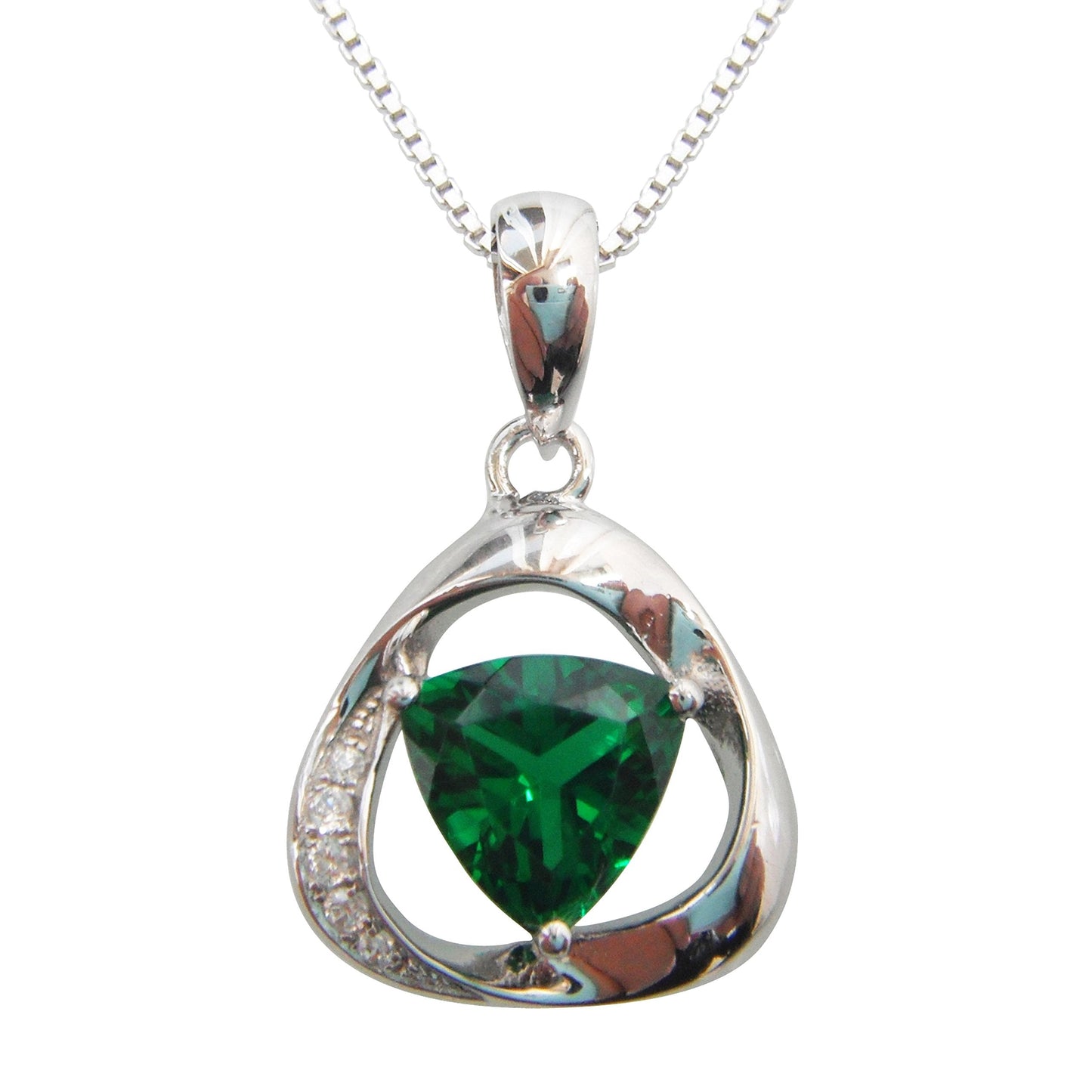 Navachi 925 Sterling Silver 18k White Gold Plated 1.0ct Triangle Emerald Az9674p Necklace Pendant 16"