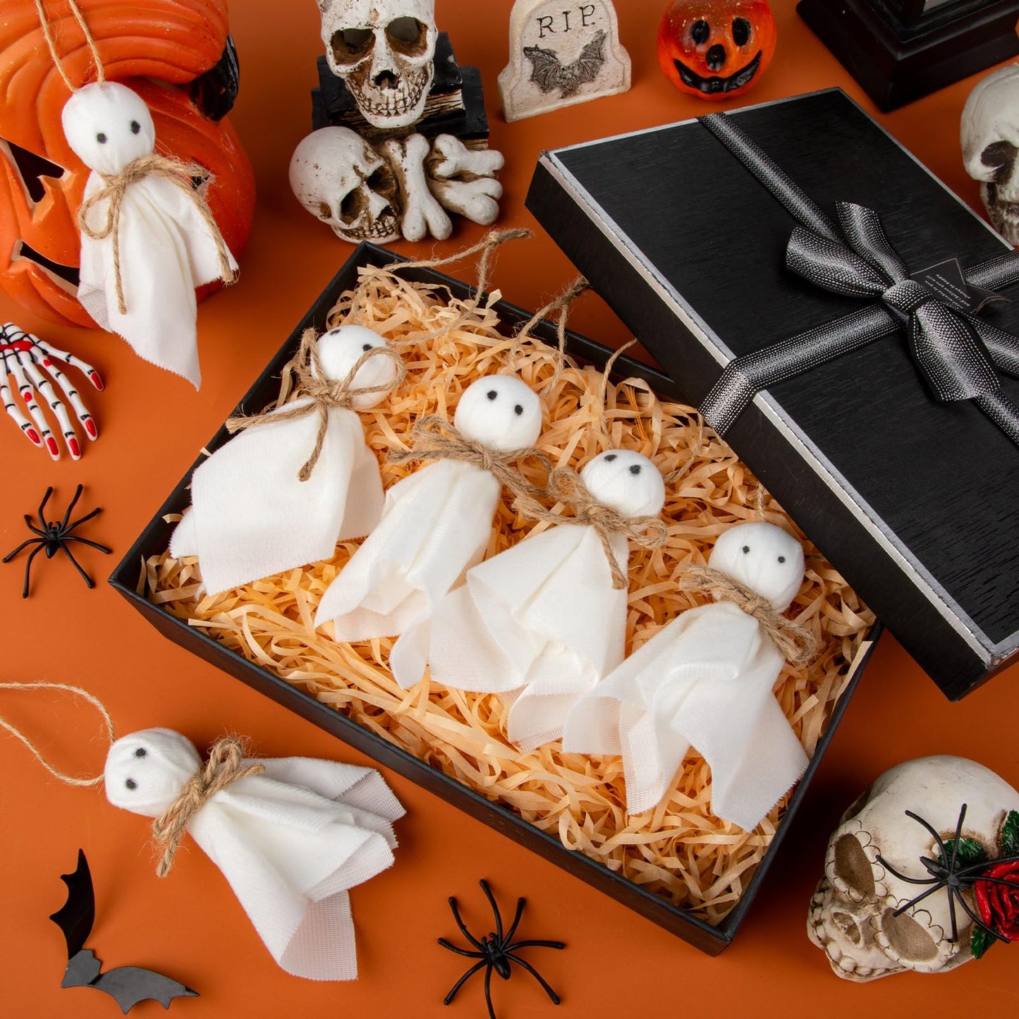 40 Pcs Small Halloween Ghost Hanging Ornaments, 4Inch Mini Halloween Cute Ghost Tree Ornaments Decor for Bedroom, Classroom, Yard, House Party