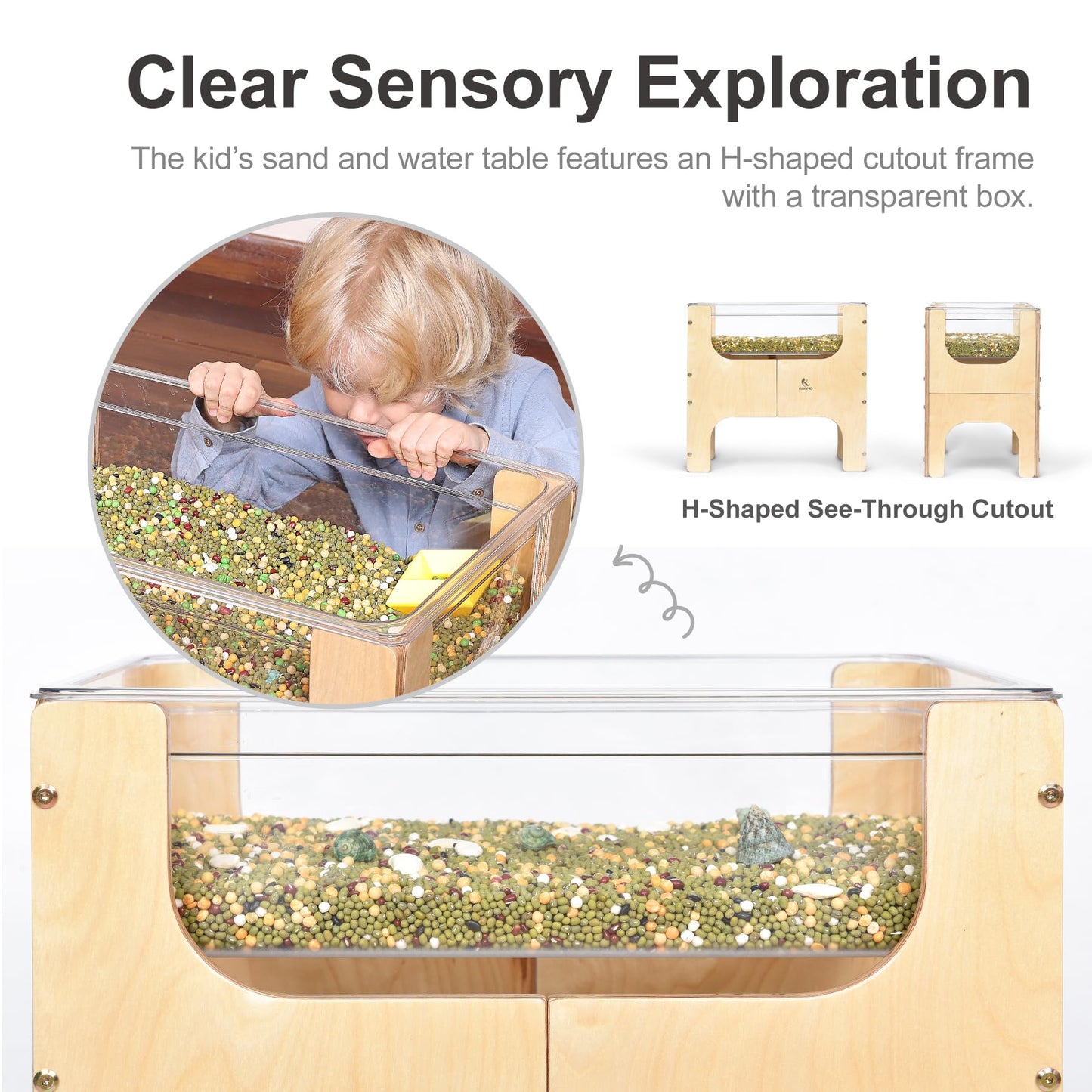 KRAND See-Through Small Water & Sand Sensory Table for Kids w/Transparent Tub for Tactile Play & Learning – Perfect for Home, Classroom & Daycare