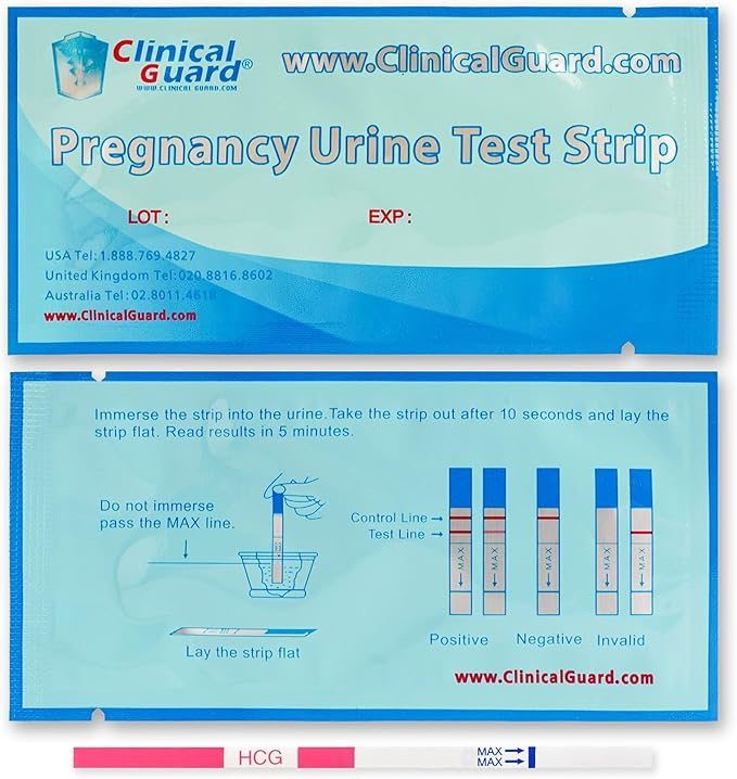 Clinical Guard 25 Pregnancy Tests Early Detection Strips - FSA HSA Eligible - Sensitive & Accurate Measurement Within 5 mins -Pregnancy Test Strips for Women - HCG Test Strip Kit- Pruebas De Embarazo