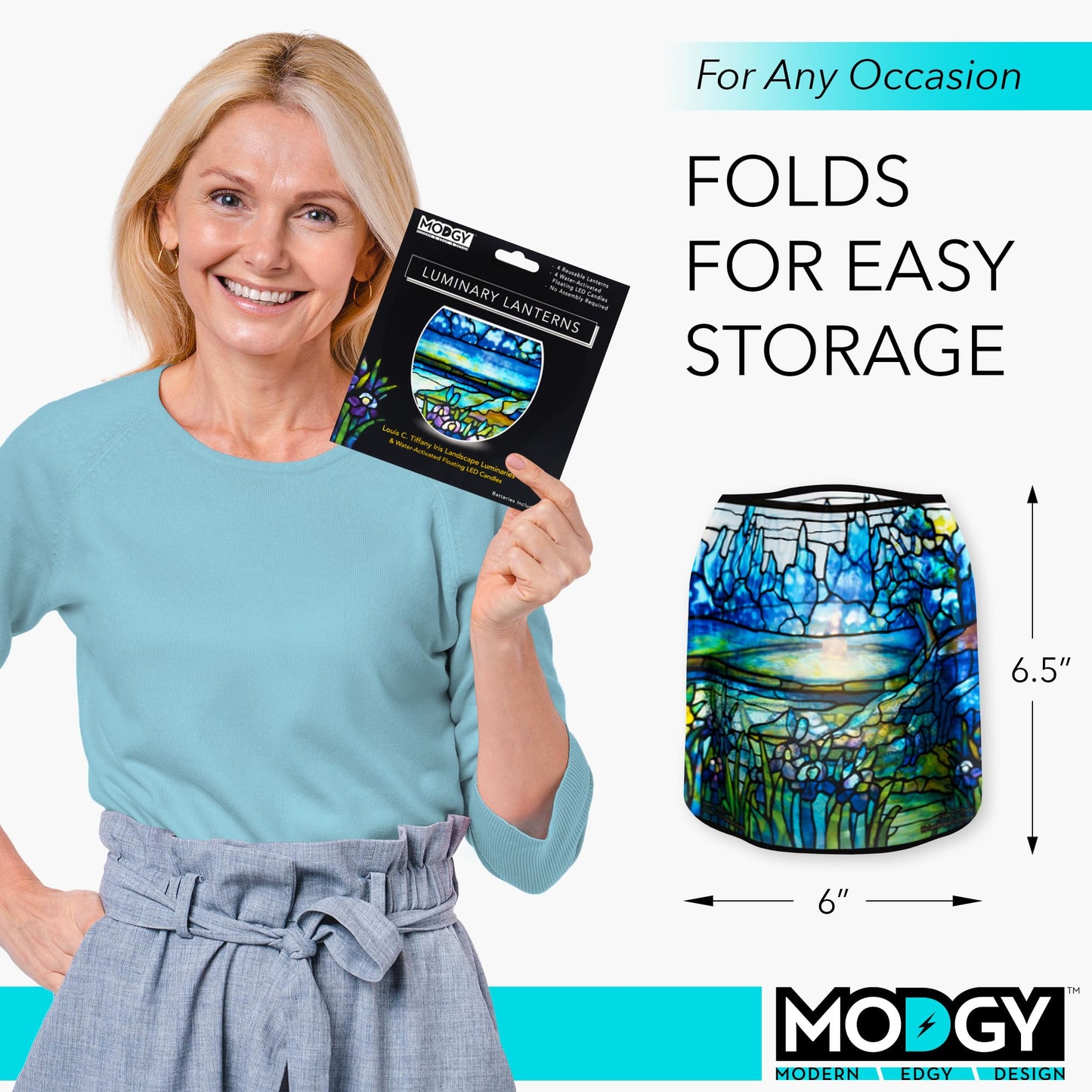 MODGY Luminary Lanterns Floating LED Candles with Batteries Included - Luminaries are Great for Weddings, Parties, Patios & Celebrations of All Kinds (Iris), Pack of 4