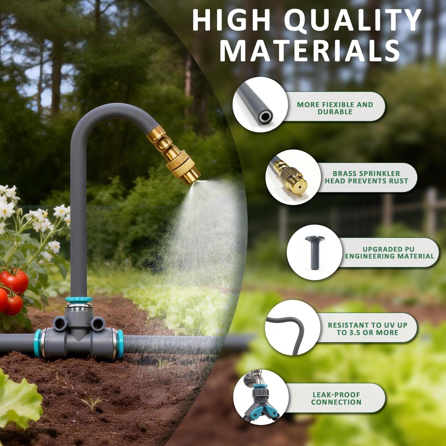 Drip Irrigation System 100FT 1/4", 360°Adjustable Garden Watering System with 16pcs Copper Nozzles, Drip Irrigation Kit for Outdoor Plants, Greenhouse Watering System