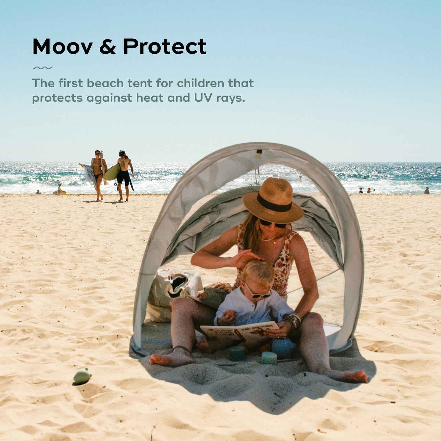 Babymoov Moov & Protect Anti-UV Cooling Beach Tent for Babies with Integrated Mosquito Net, Portable, Green Lagoon (Summer 2025 Edition)