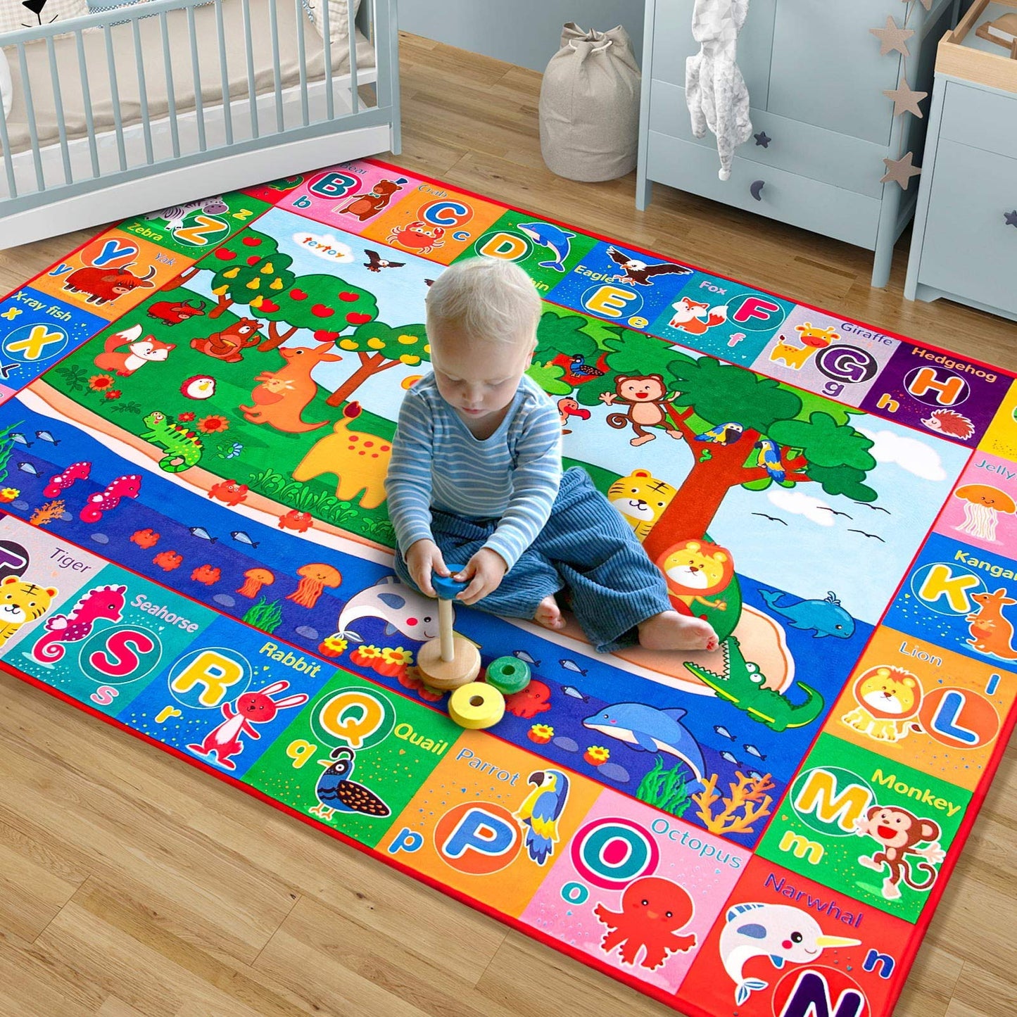 teytoy Baby Cotton Play Mat, Crawling Mat for Floor Mat Large Super Soft, Extra Thick (0.6cm), Plush Surface Foldable Non-Slip Non-Toxic