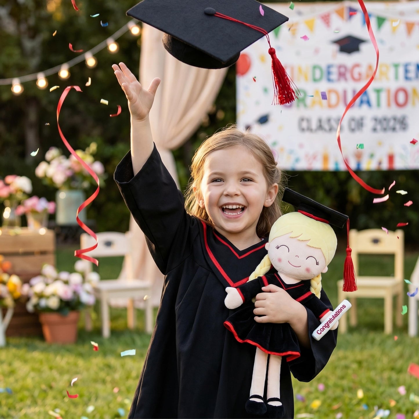Gloveleya 16" Classic Black Graduation Doll - Traditional Cap & Gown Plush Toy - Kindergarten Preschool Graduation Ceremony Gift, Class of 2026 Keepsake