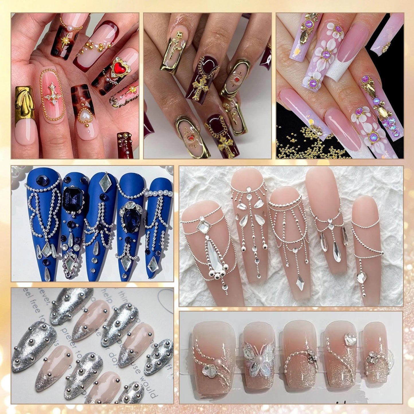 3 Boxes Caviar Metal Nail Beads, Gold Silver Nail Chains, Mix Sizes 0.6-2mm Round Gold Silver Caviar Beads for Acrylic Nails Art DIY Crafts Embellishment Making