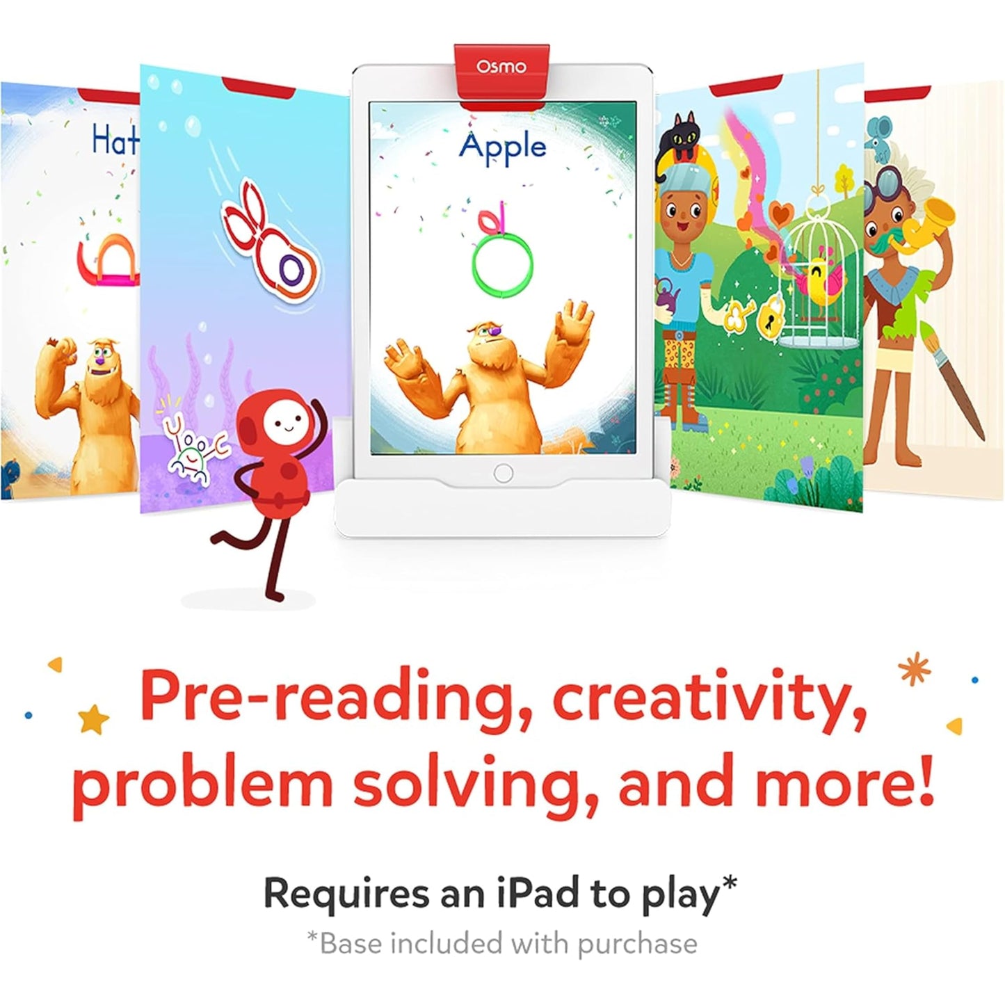 Osmo - Little Genius Starter Kit for iPad - 4 Hands-On Learning Games - Ages 3-5 - Problem Solving, Phonics & Creativity (Osmo iPad Base Included), Multicolor