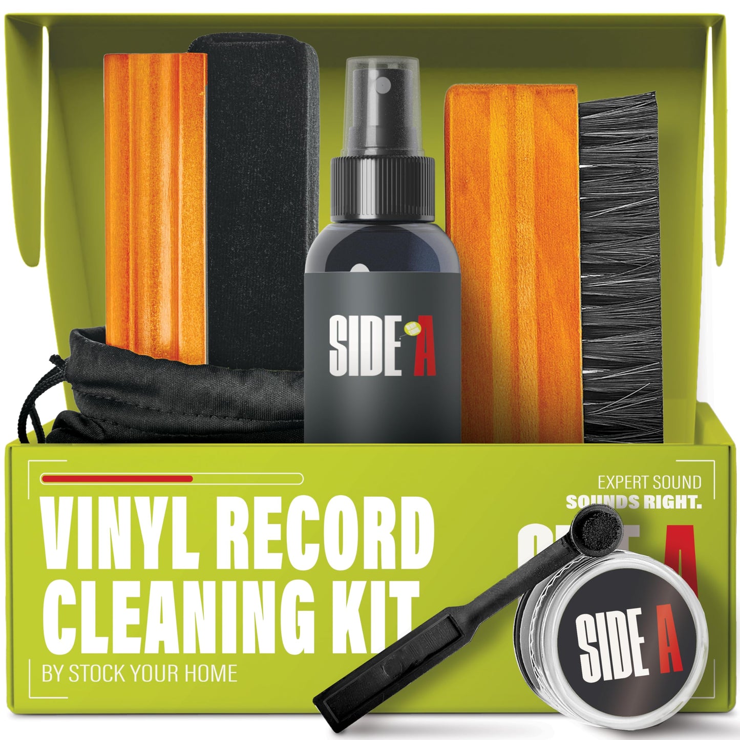Stock Your Home Vinyl Record Cleaning Kit – 6-Piece Set with Vinyl Cleaner Spray, Anti-Static Velvet Brush, Needle Cleaning Gel & Brush, Drawstring Duster Bag