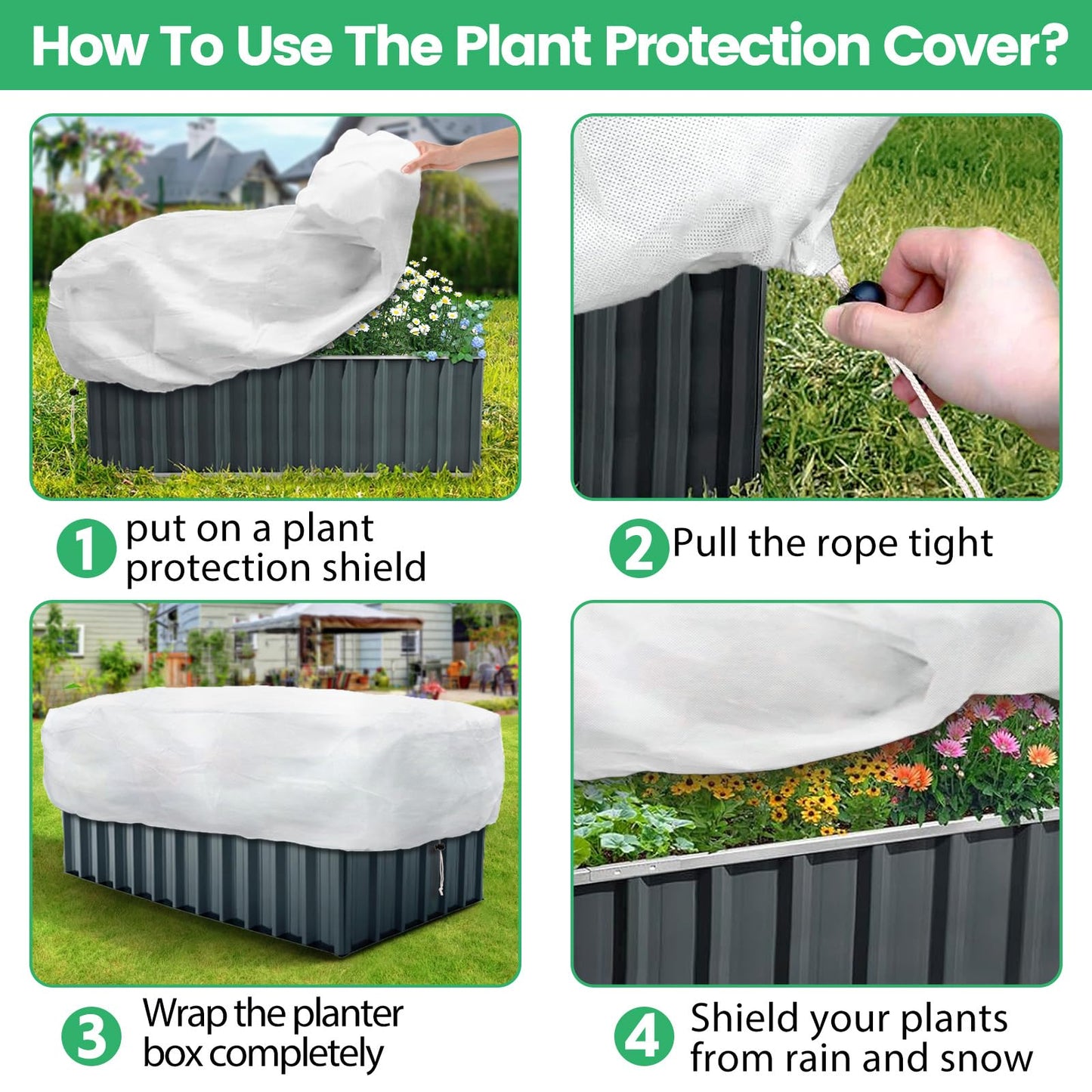 Plant Covers Freeze Protection, 2 Pack 4.1 x 2 x 1.6 ft Rectangular Raised Garden Bed Cover with Drawstring, 2.47oz/yd² Large Garden Box Frost Blankets Reusable Frost Cloth for Winter Outdoor Plants