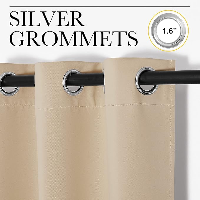 NICETOWN Room Darkening Curtain Panels for Cafe, Biscotti Beige, 2 Panels, W34 x L36 inch, Thermal Insulated Grommet Room Darkening Draperies/Drapes for Window