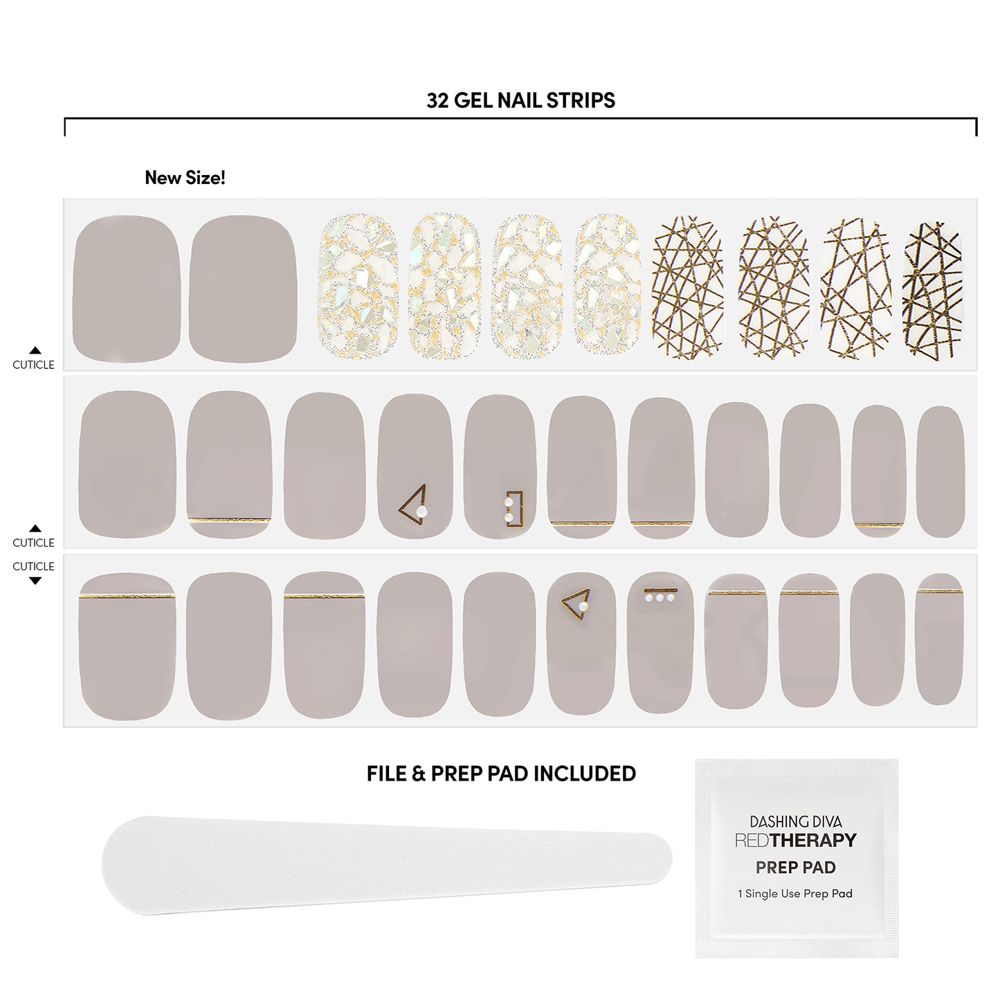 Dashing Diva Gloss Nail Wraps - All Lined Up | UV Free, Chip Resistant, Long Lasting Gel strips | Contains 32 Strips, 1 Prep Pad, 1 File