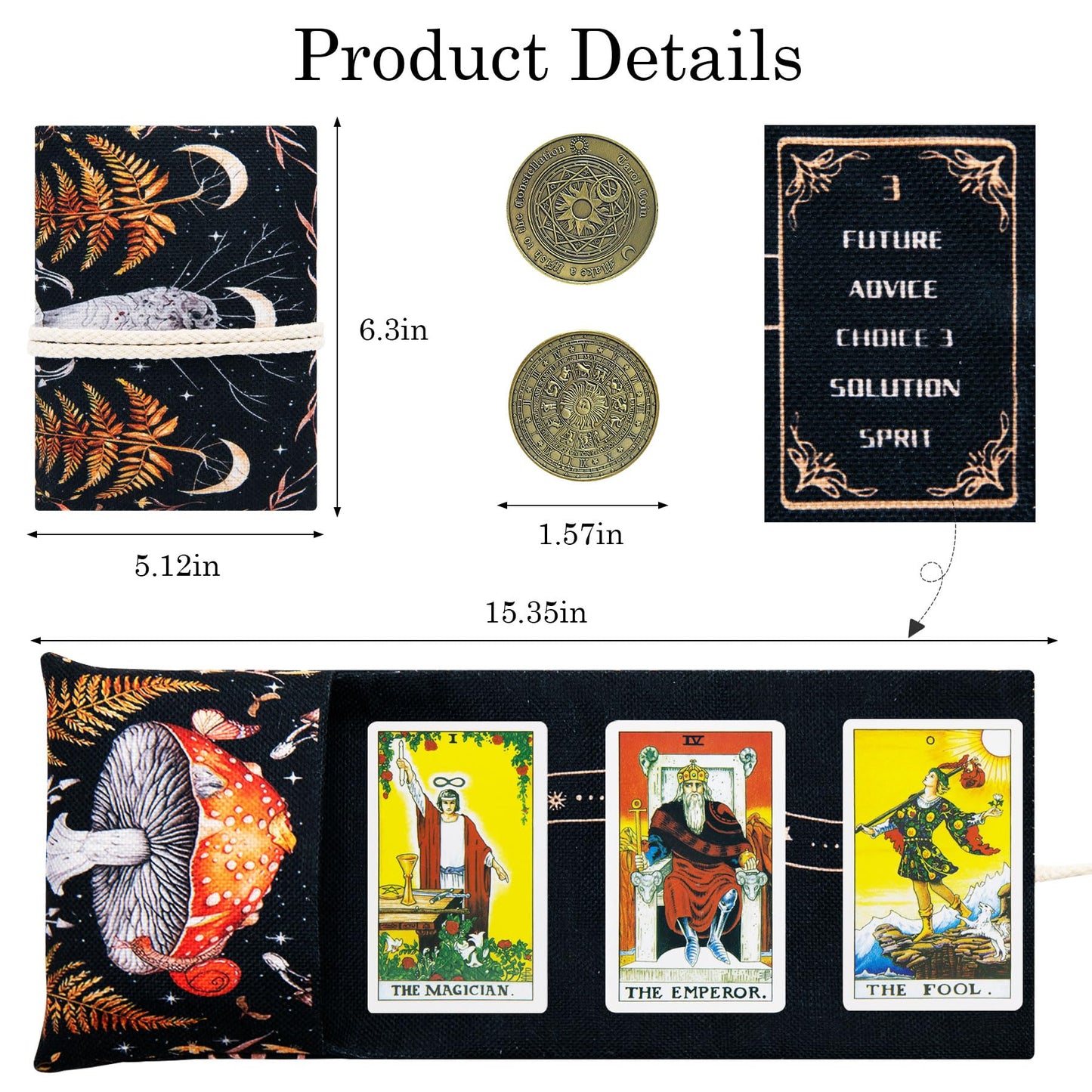 Knana 2Pcs Tarot Card Holder - Linen Tarot Deck Mat with Layout Pattern, Large Tarot Card Storage, Tarot Accessories (Mushroom)