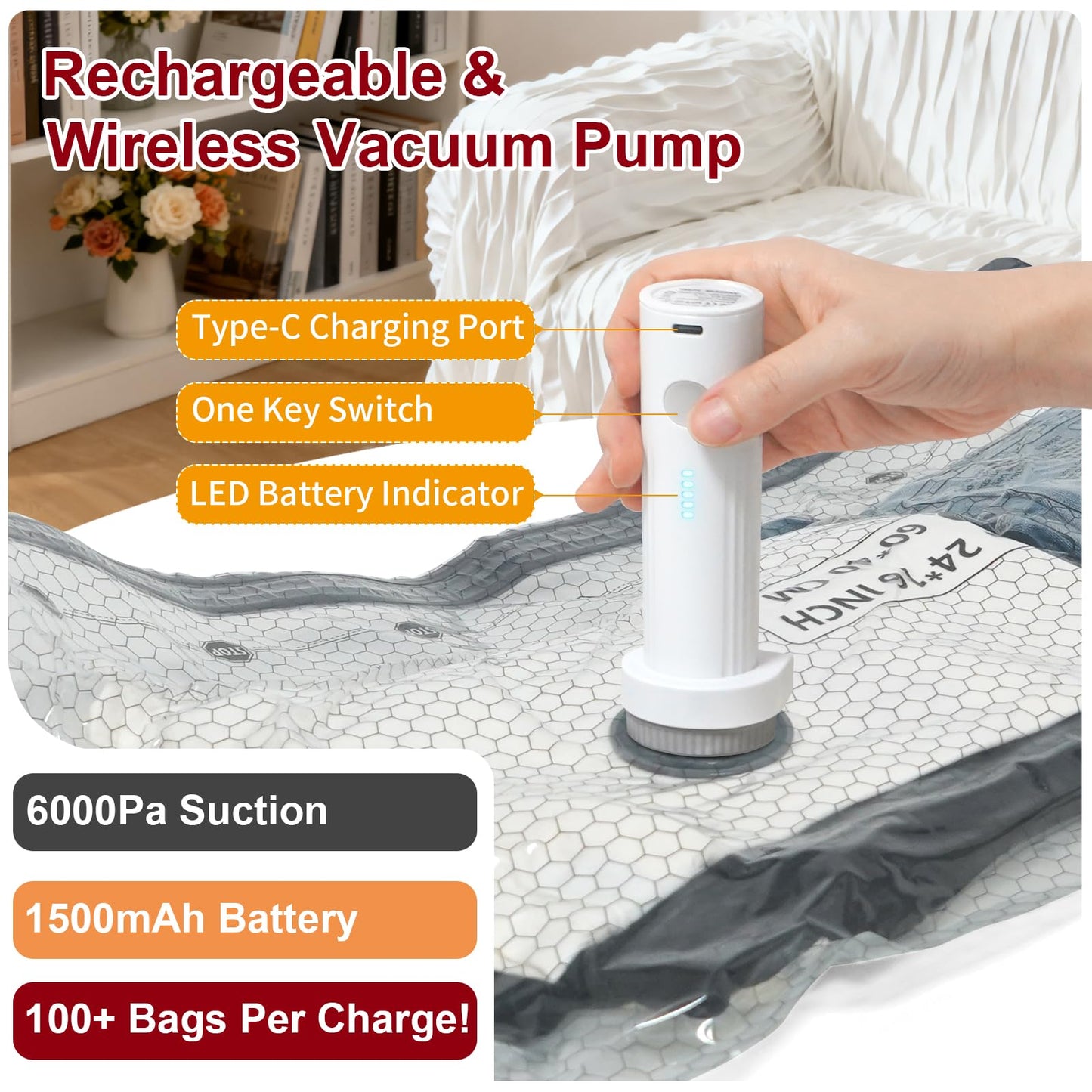 Rechargeable Wireless Pump Travel Storage Bags Set, 9 Pack (9S) Portable Space Saver Bags for Travel & Home, Vacuum Compression Packing Seal for Clothes, Blankets, Home Seasonal Storage