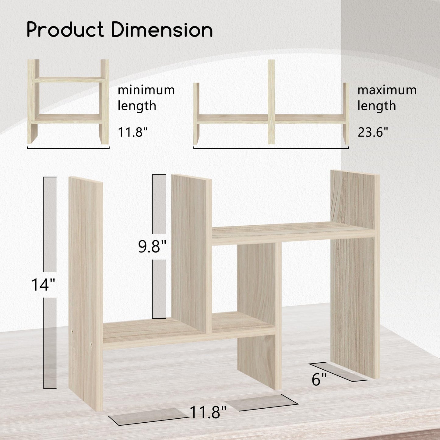 Jerry & Maggie Desktop Organizer Office Storage Rack Adjustable Wood Display Shelf Free Style Double H, Multi-Functional Mini Bookshelf for Desk Natural Stand (White Wood Tone)