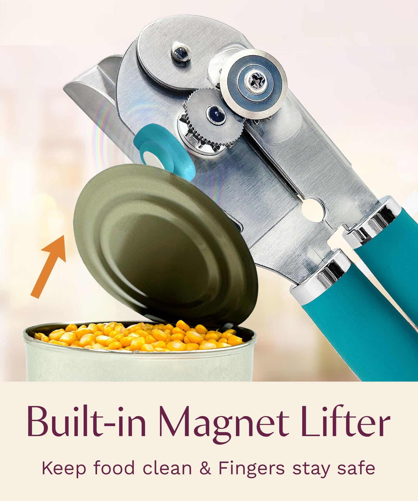 Graceliving Premium Multifunctional Magnetic Manual Can Opener and Bottle Opener, Heavy Duty Stainless Steel Sharp Cutting Blade and Oversized Easy Turn Knob, Soft-Touch Handle, Kitchen Use, Teal