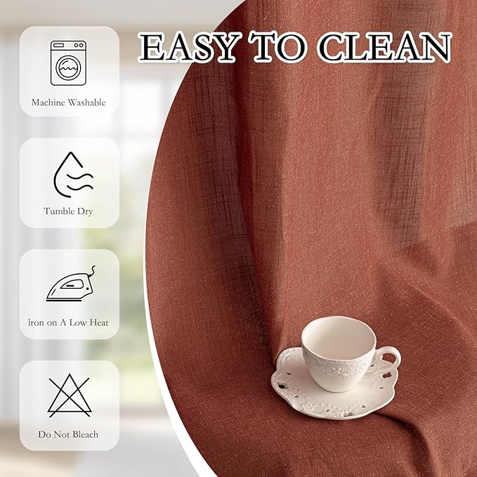 MYSKY HOME Living Room Curtains for Windows 108 Inch Long Light Filtering Sliding Door Semi Sheer Curtain Extra Long Floor Length Drapes Farmhouse Boho Privacy Back Tab, 50" Wide, Terracotta, Set of 2