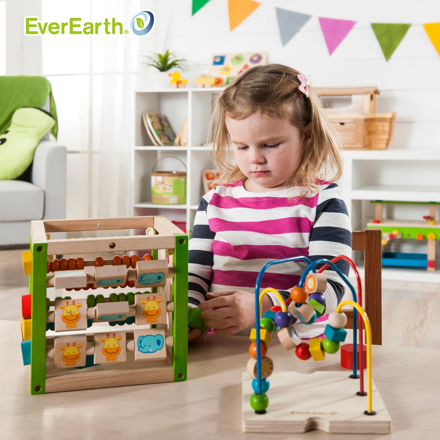 EverEarth Wooden Activity Cube with Bead Maze, 5 in 1 Activity Center, Educational Learning Montessori Toys for Toddlers for Kids 1+, FSC Certified