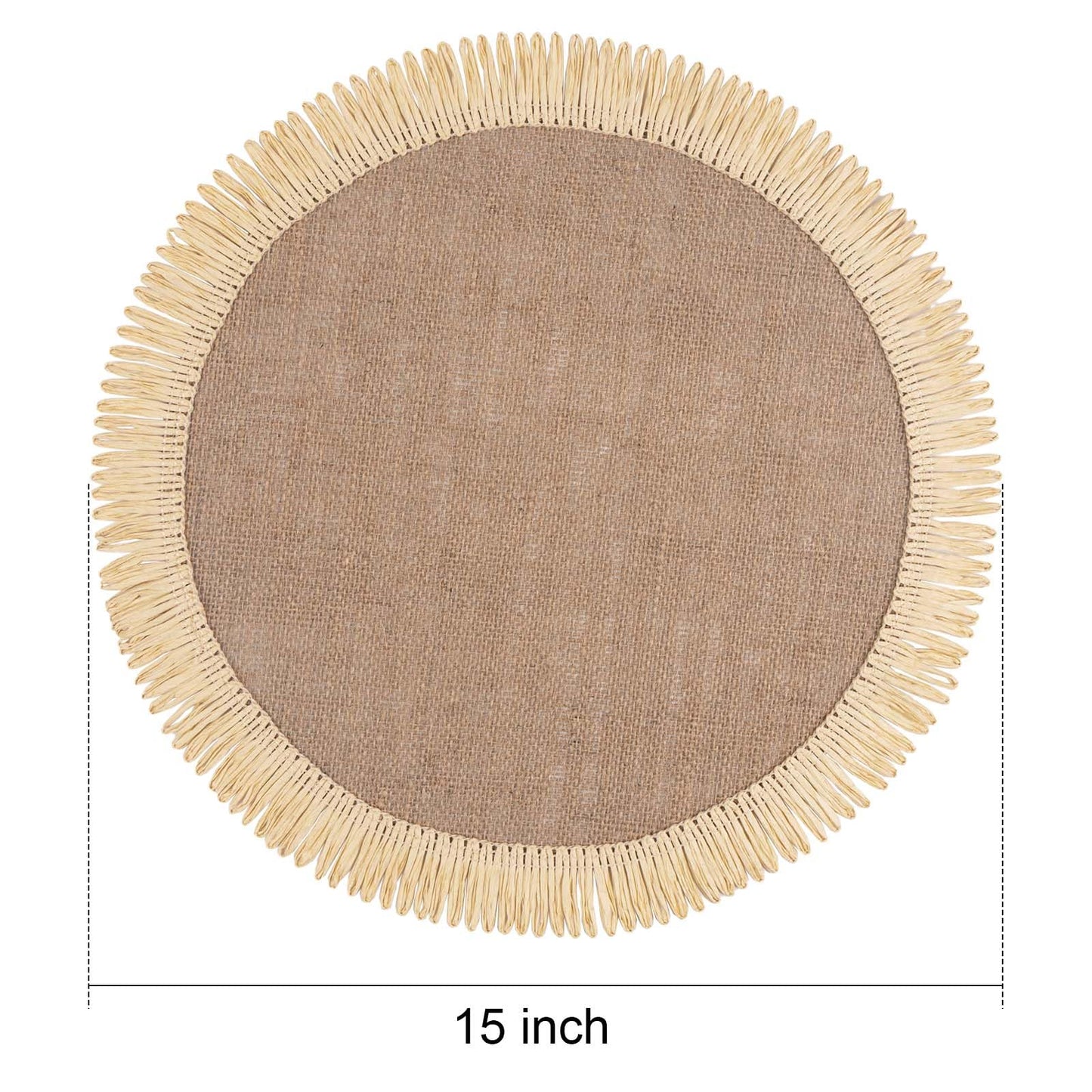 FunWheat 15 Inch Round Jute Placemats Set of 12, Braided Burlap Table Mats for Dining Table, Heat Resistant Farmhouse Woven Placemats for Fall Farmhouse Decor (Coarse-Edged Sunflower)