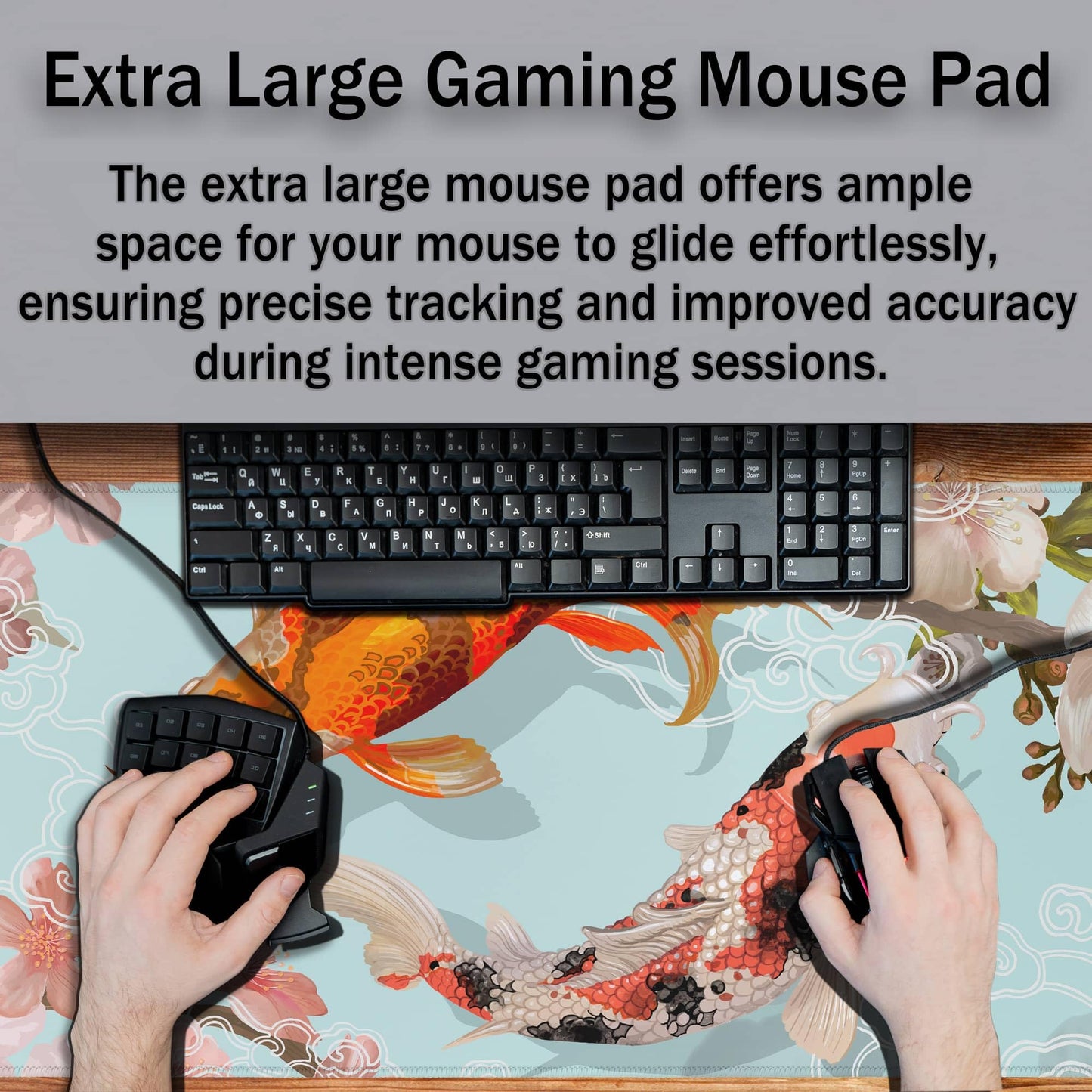 Samgula XXL Mouse Pad, Gaming Mousepads Desktop Mats, Extra Large Desk Pad Non-Slip Rubber Base Waterproof with Stitched Edges, 35.4 X 15.7 inch for Work/Game/Office/Home Japanese Traditional Fish