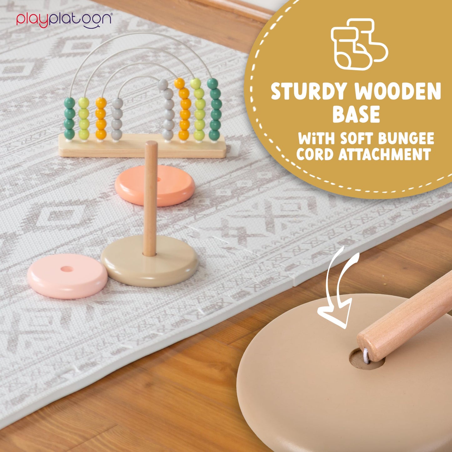 Play Platoon Non-Toxic Kids Play Mats for Floor, Extra-Thick Foam Tiles, Playmat for Toddlers & Childrens Playroom, Wooden Rainbow Stacking Toy Ring Stacker Toy, Educational Interactive Learning Toys