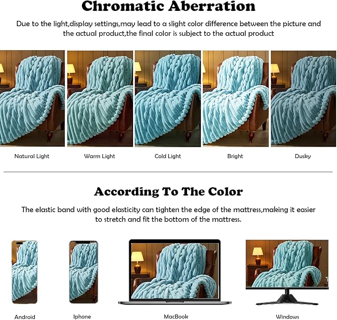 NEWCOSPLAY Faux Fur Throw Blanket Blue 3D Ribbed Plush Thick Warm Blanket for Couch Sofa Bed 850GSM (Blue Ribbed, Throw(50"x60"))
