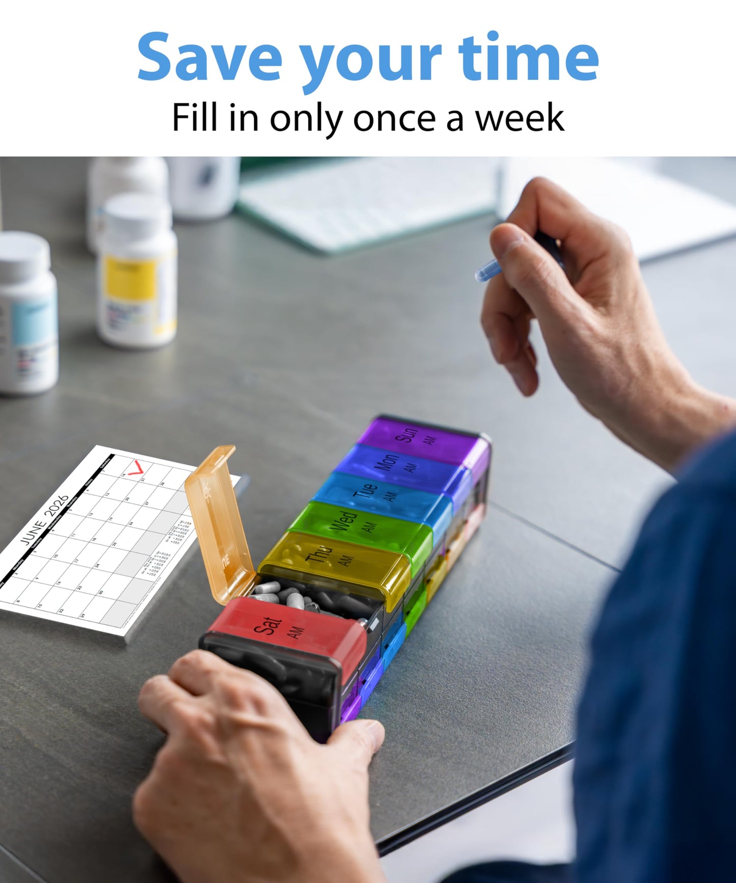 Extra Large Pill Organizer- XXL Pill Box 7 Day - Weekly Pill Organizer with AM PM Large Compartments Big Pill Case for Supplements Jumbo Pill Holder for Vitamins Huge Medicine Organizer 2 Times a Day