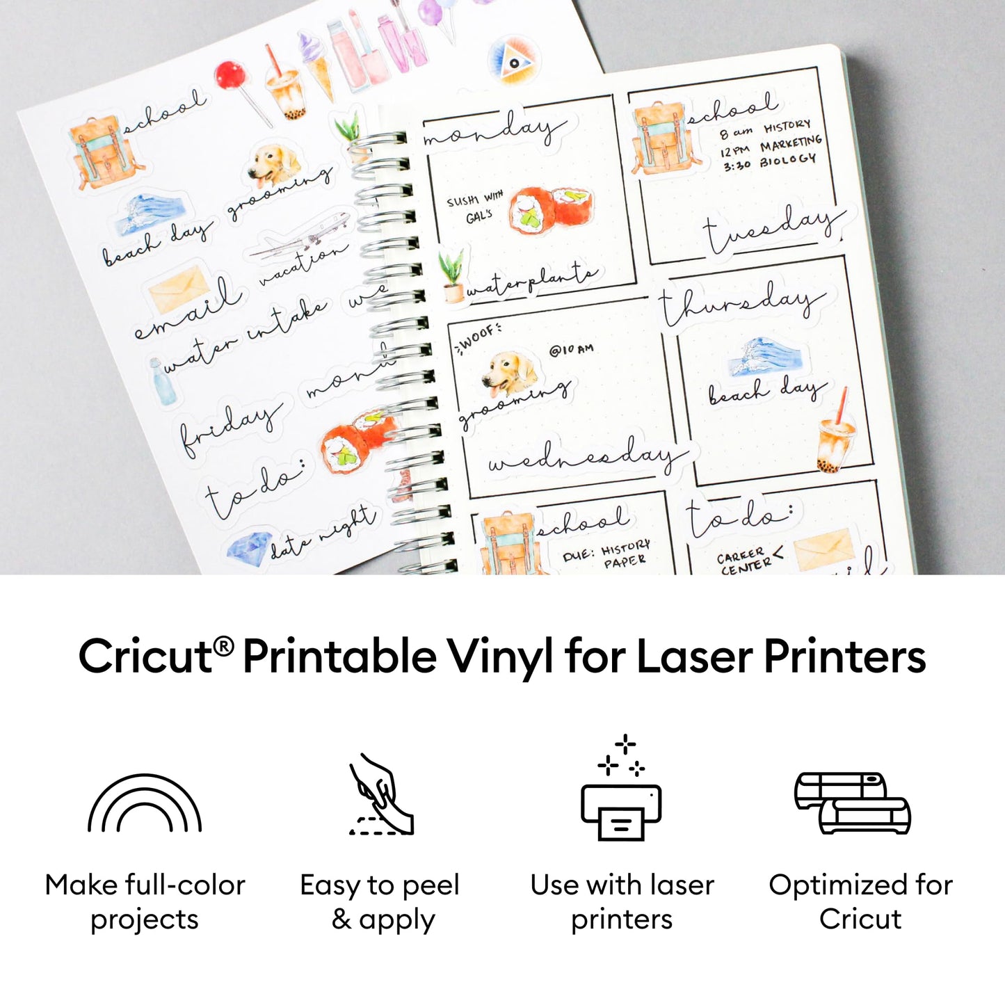 Cricut Vinyl Sticker Paper (25 White Sheets, 8.5x11), Printable Stickers for Laser Printer - Compatible with Cricut Maker, Explore, & Joy Xtra Machines