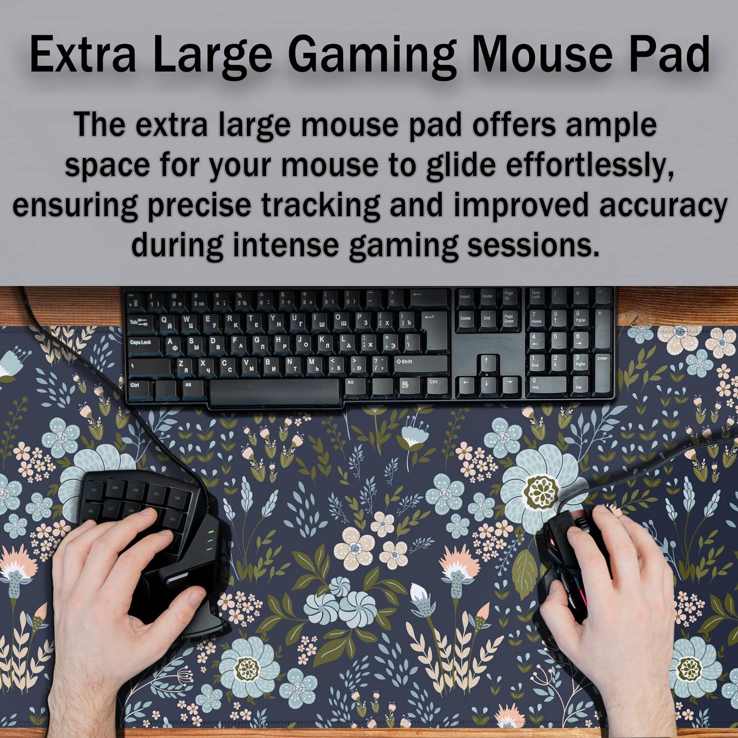Samgula Office Desk Pads Floral Pattern Jumbo Mouse Pad Gaming Mousepad Large Mouse Pads The Desk Mat Non-Slip Rubber Base Waterproof with Stitched Edges 35.4 X 15.7 for Game Office,