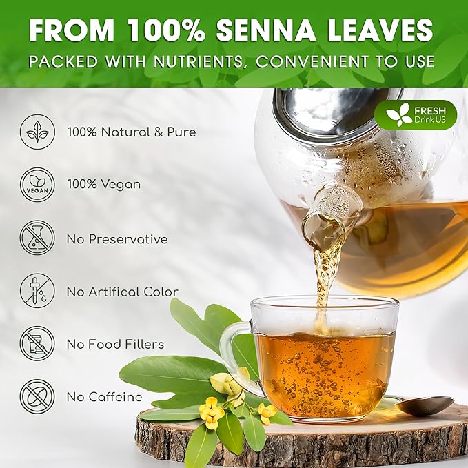 FRESHDRINKUS, Premium 32oz Senna Leaf Powder, 100% Natural and Pure from Senna Leaves, No Additives, No Gluten, No Sugar, Vegan