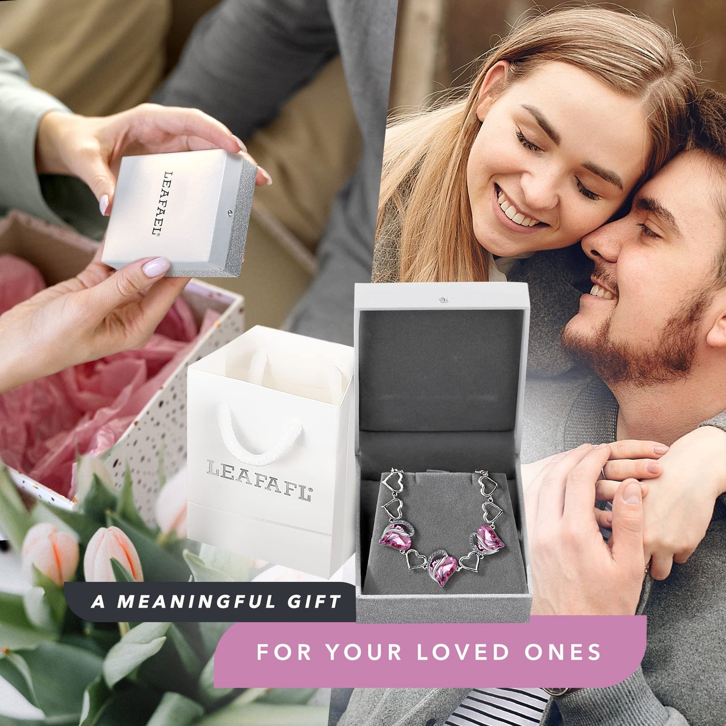 Leafael Mothers Day Gifts Infinity Love Heart Bracelet for Women, October Birthstone Crystal, Rose Quartz Pink, Silver Tone Adjustable Chain