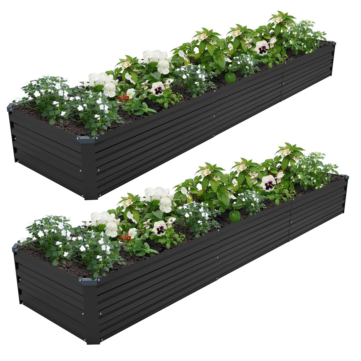 ZUNUDA 12×2×1FT(2PCS) Galvanized Raised Garden Bed Kit Metal Planter Boxes,Large Outdoor Planters Garden for Planting Vegetables,Flowers,Herbs -Black