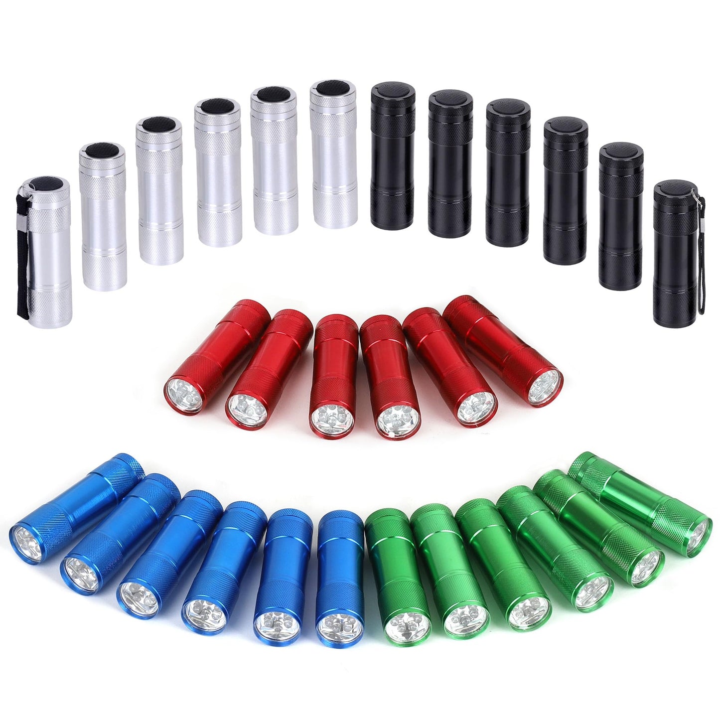 FASTPRO 30-Pack Flashlights Set, Aluminum 6-LED Flashlights Include AAA Batteries & Lanyard, for Party Favors, Camping, Hurricane Supplies