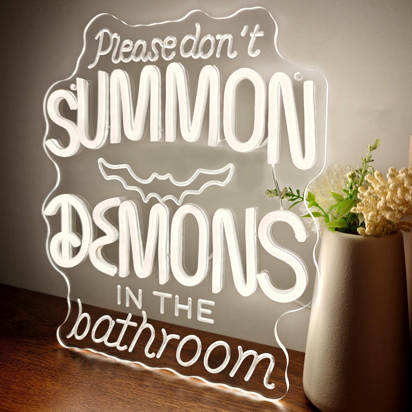 GGK Please Don't Summon Demons in the Bathroom LED Neon Sign Funny Gothic Decor for Home Halloween Spooky Vibes Sign