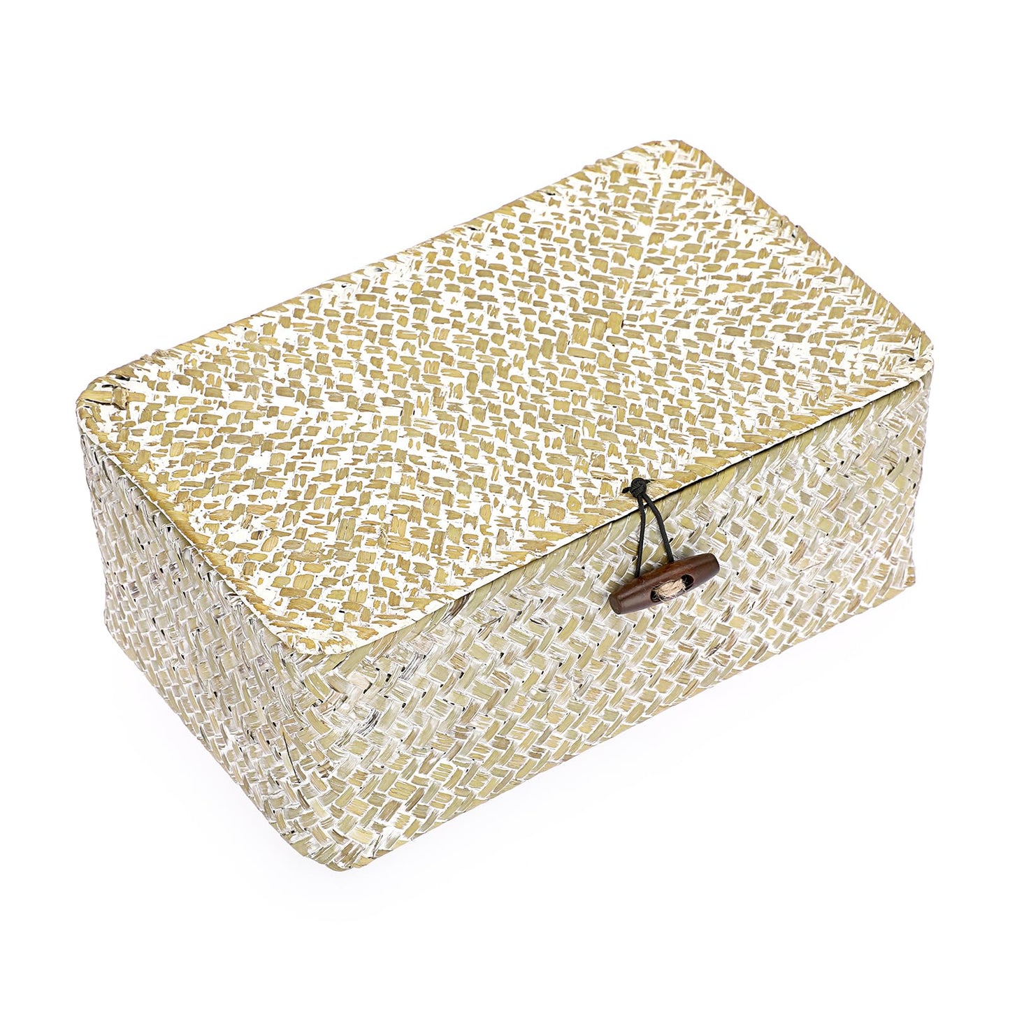 Hipiwe Wicker Shelf Baskets Bin with Lid Natural Seagrass Basket Storage Boxes Small Woven Basket Multipurpose Home Organizer Bins Box for Shelf Closet Bedroom Living Room Home Decor, Whitewash