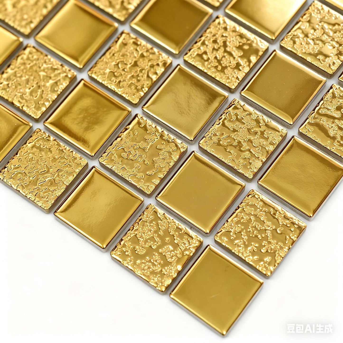 Hominter Gold Mosaic Tile for Kitchen Backsplash, Glossy Textured Ceramic Wall Tiles, Waterproof Bathroom Shower and Fireplace Accent Wall Decor, 5 Square Feet