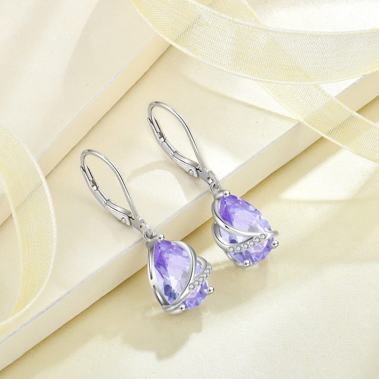 Rocayi Teardrop Alexandrite Earrings 925 Sterling Silver Dangle Drop Earrings June Birthstone Jewelry for Women