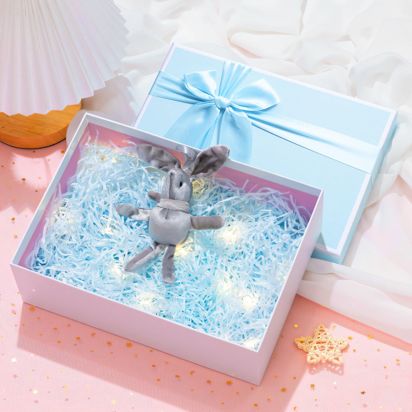 Airuisike Gift Boxes With Lids, Set of 3 Blue Gift Boxes For Presents, Elegant Present Boxes For Christmas Gifts, Assorted Gift Wrap Boxes