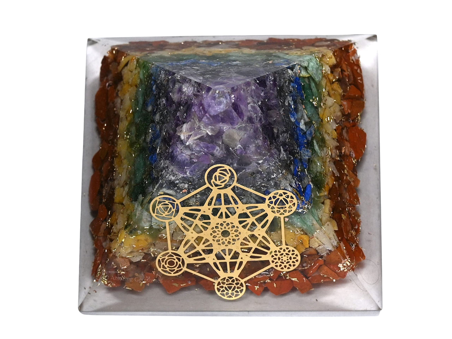 Amazing Gemstone Large Orgone Pyramid | Natural Chakra Pyramid Crystal | Chakra Metatron Orgonite Pyramid | Organ Pyramids Positive Energy Healing