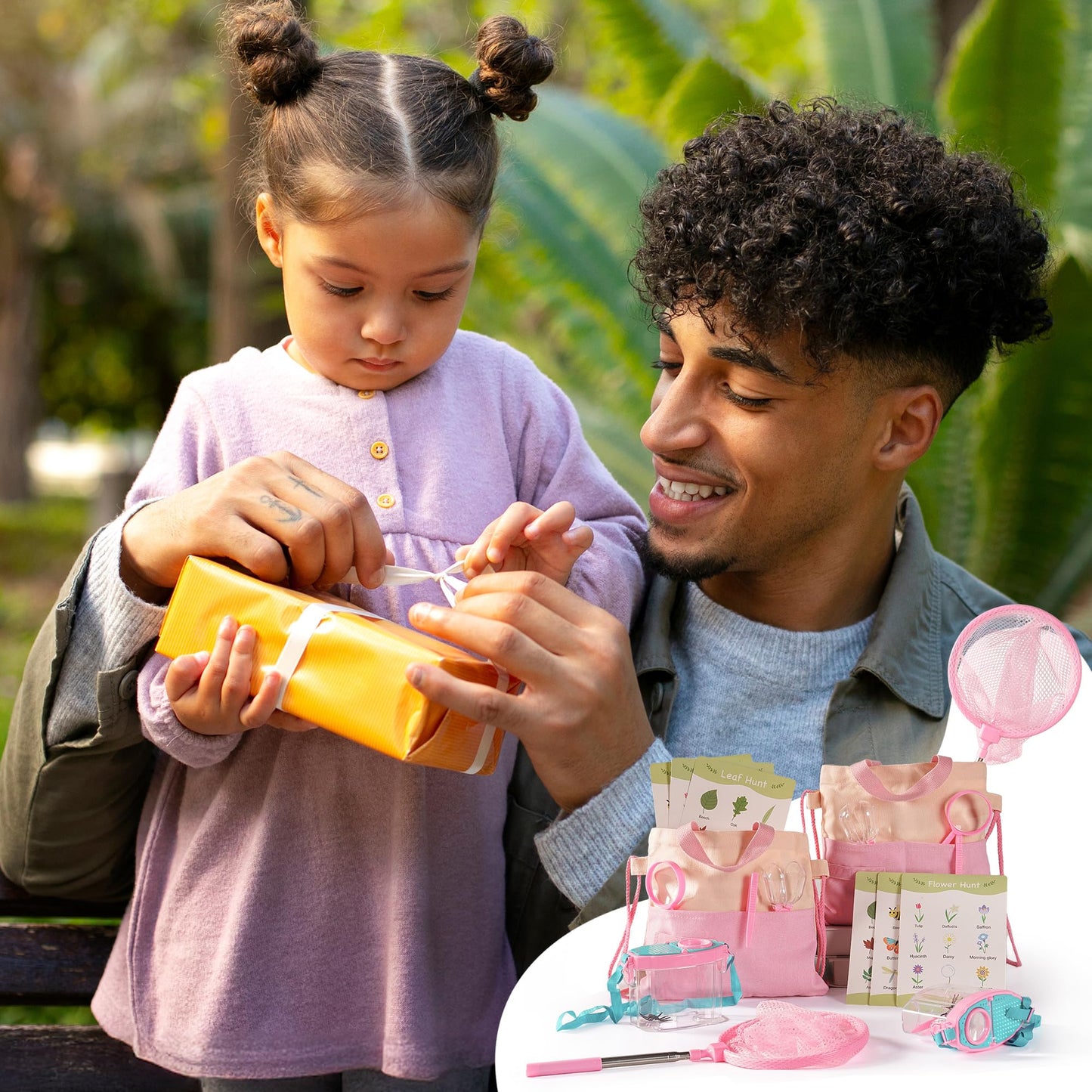 ROBOTIME 2-Person Bug Catcher Kit for Kids - Complete Pink Outdoor Explorer Set with Double Tools for Siblings & Friends (Ages 3+)