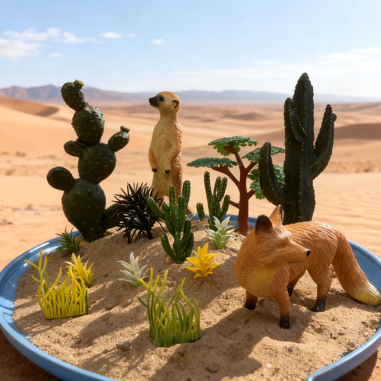 MOMOONNON 34pcs Desert Animal Figures Mixed Diorama Model Plants Artificial Animals with Camel Fox Meerkatz Gazelle for Crafts Building Model Desert Scenery Landscape Supplies