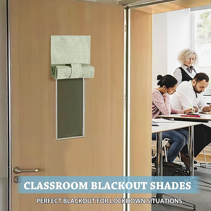 RYB HOME Classroom Door Window Cover, 100% Blackout Shades for Classroom Windows and Doors Cover Lockdown Shades Blocks Views, W 8 x L 36 inch, Light Sage, 1 Panel