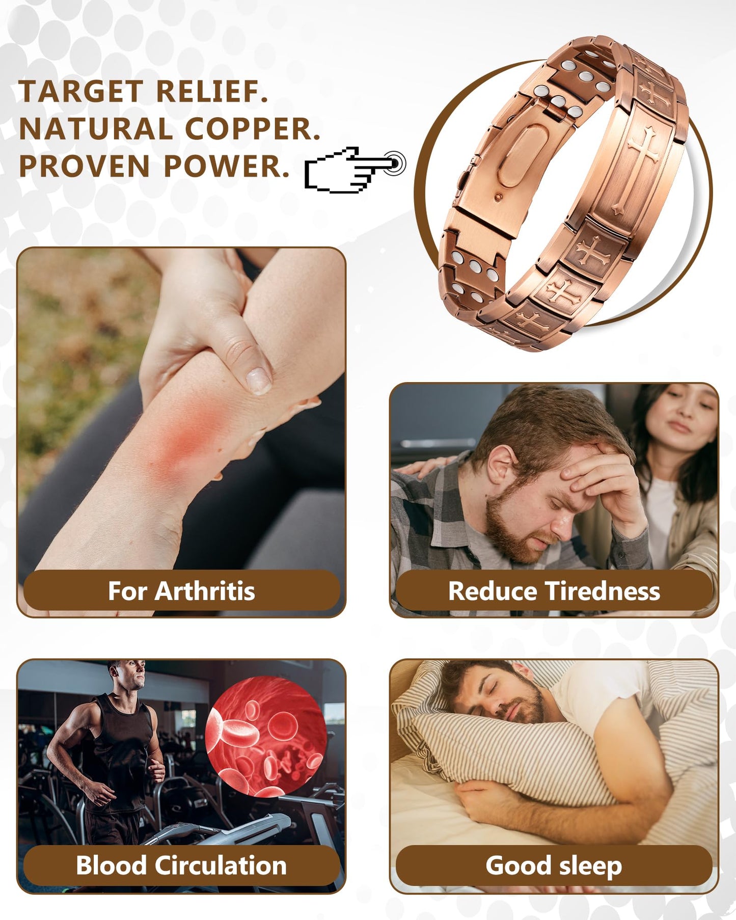 Feraco Copper Magnetic Cross Bracelet for Men, 99.99% Pure Copper with 3800 Gauss Magnets,Gifts for Him