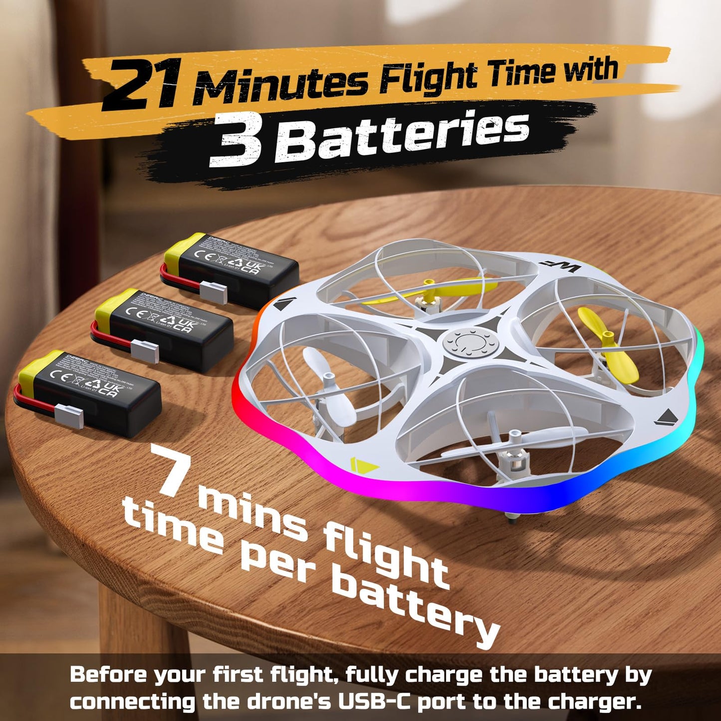 WeFone WF15 Drone for Kids & Beginners with 3 Batteries 21 Min Flight, 360° Flips, Altitude Hold, One-Key Start, 3 Speeds,Colorful LED Lights for Night Flying, Great Gift Toy for Boys Girls