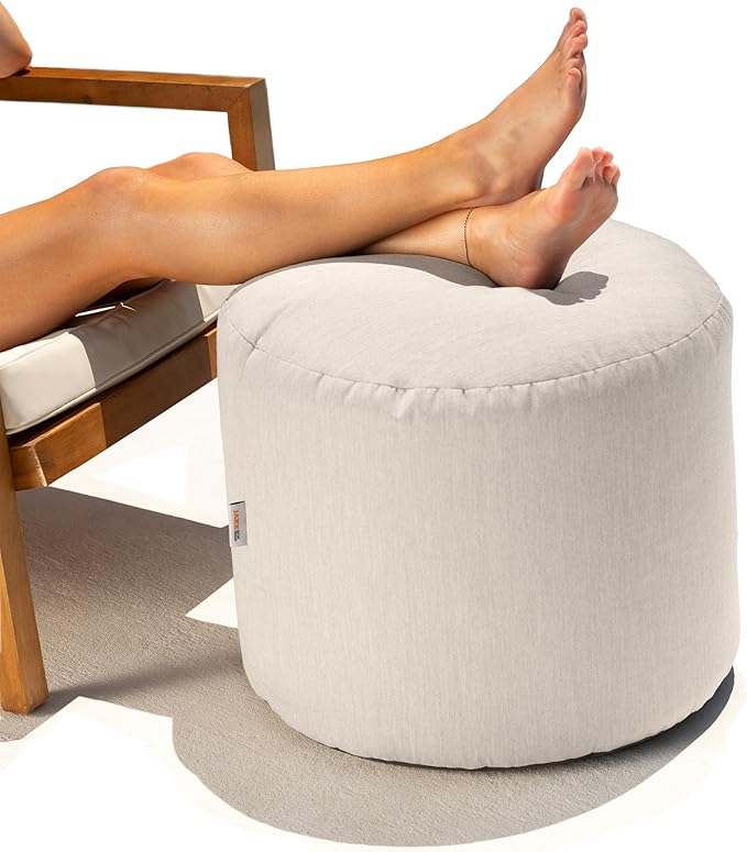 Jaxx Spring Indoor/Outdoor Bean Bag Pouf Ottoman, Sunbrella Flax