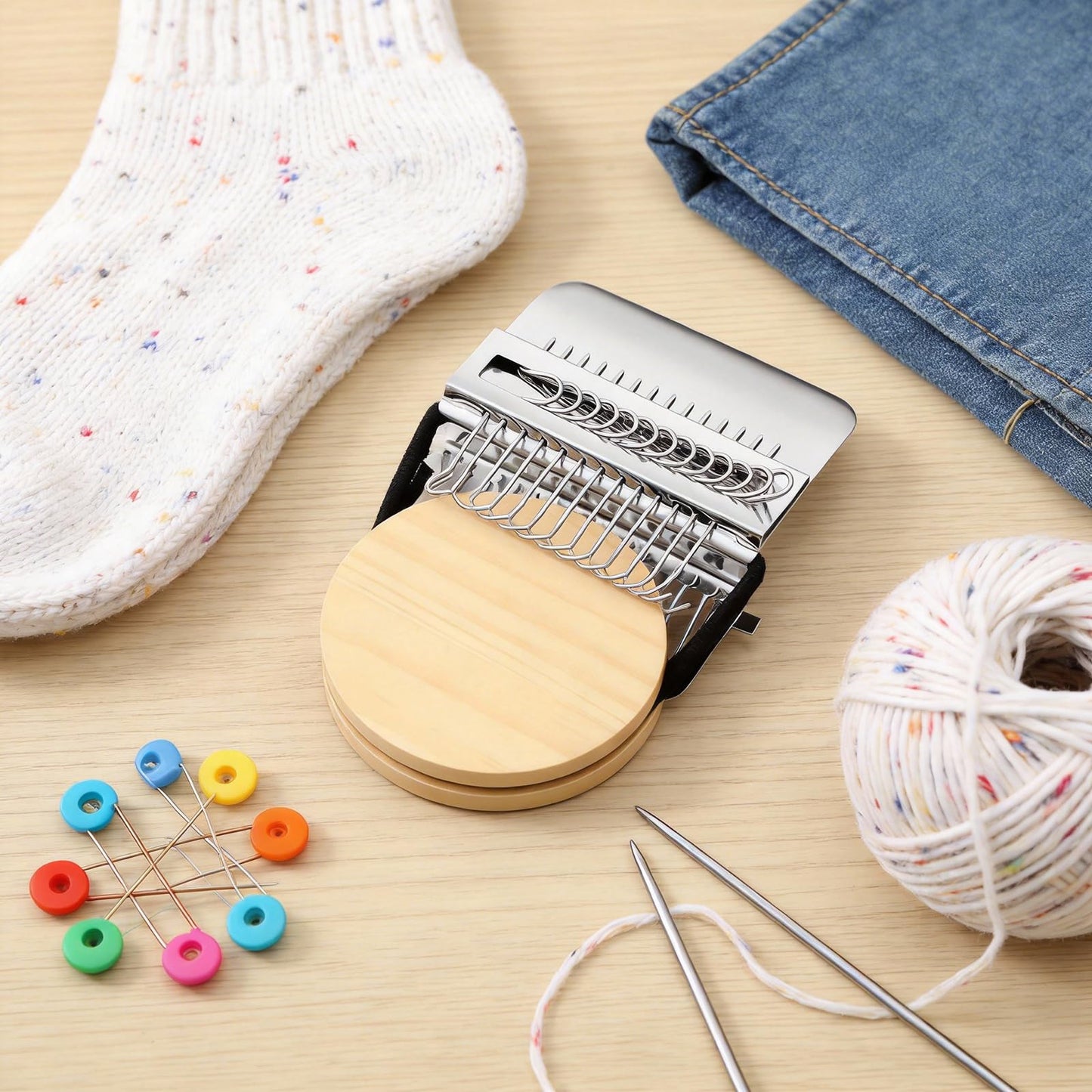 PatchMaker 2.0 Kit, Xincarimo Mini Portable Patch Darning Looms Kit, Patchwork Weaving Tool Set for Quickly Sewing Repair, Loom Knitting Kit for Beginners (14 Hooks)