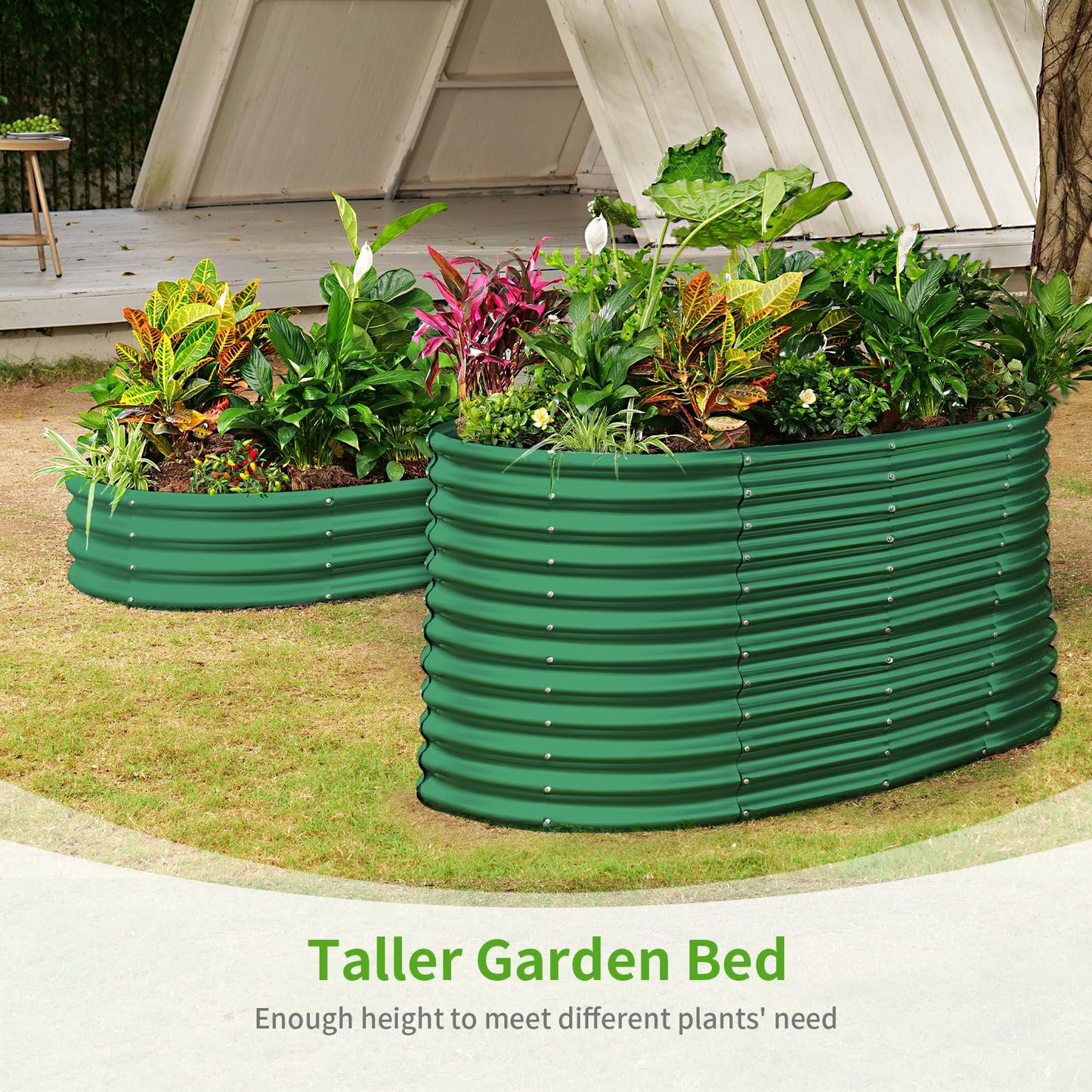 Land Guard 6x3x3ft Oval Galvanized Raised Garden Beds, Large-Capacity Metal Planter Box Outdoor, Durable Deep Raised Garden Bed 3ft Tall, Raised Beds for Gardening Vegetables, Forest Green