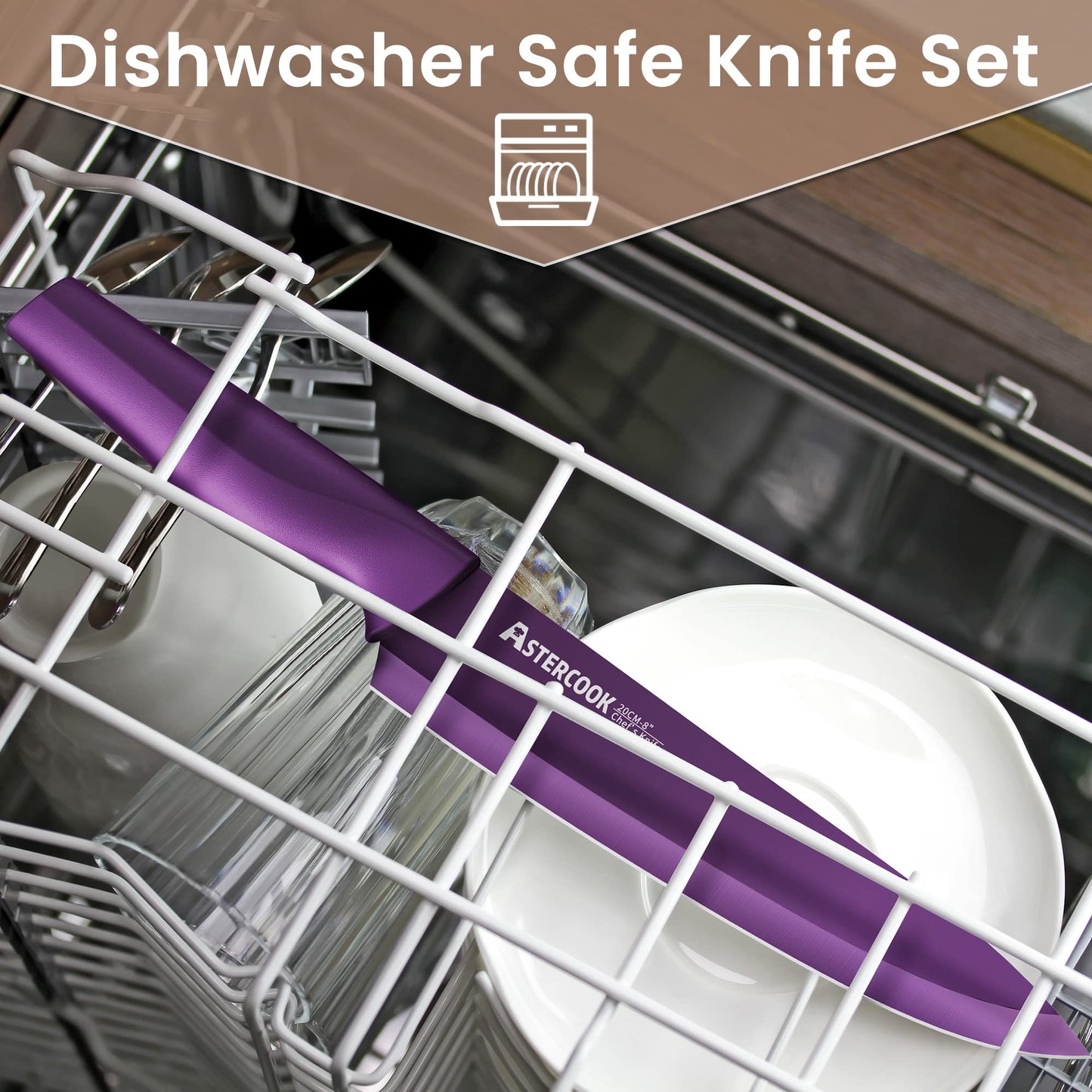 Astercook Knife Set, 12 Pcs Color-Coded Kitchen Knives Set, 6 Color Anti-Rust Coating Stainless Steel Chef Knife Sets with 6 Blade Guards Dishwasher Safe Mothers Day Gifts