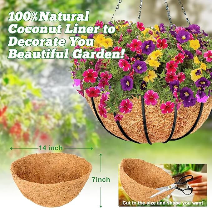 Y&M 2PCS 14" Round Coconut Fiber Liner Pre-Formed Replacement for 14'' Hanging Basket