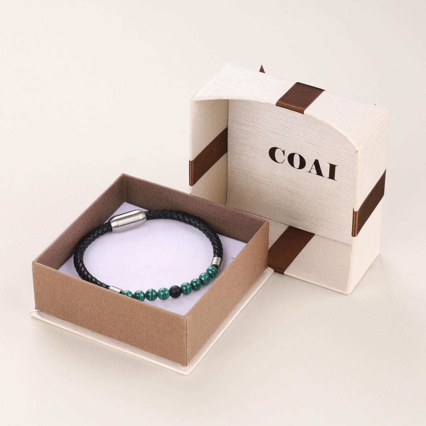 COAI Genuine Leather Bracelet, Malachite Onyx Bracelet for Men M